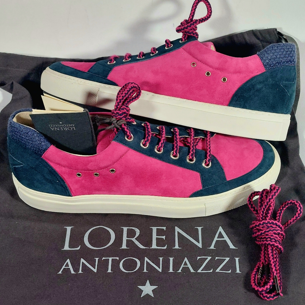 Lorena Antoniazzi Pink & Navy Suede Low-Top Sneakers, Eu41, Nwt